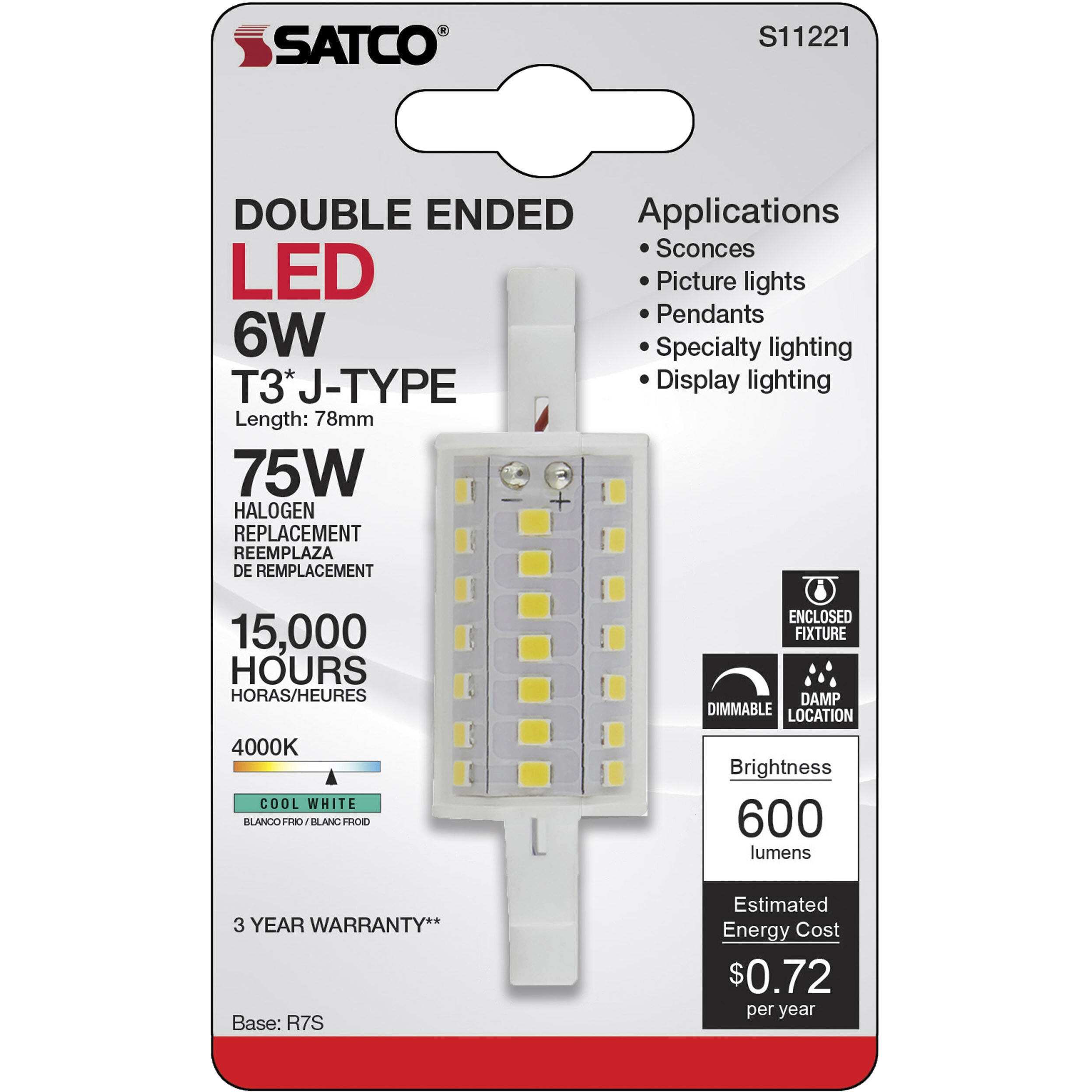 Lumos LED LED J-Type Double Contact Recessed Base 6.00 watt 4000K Light Bulb