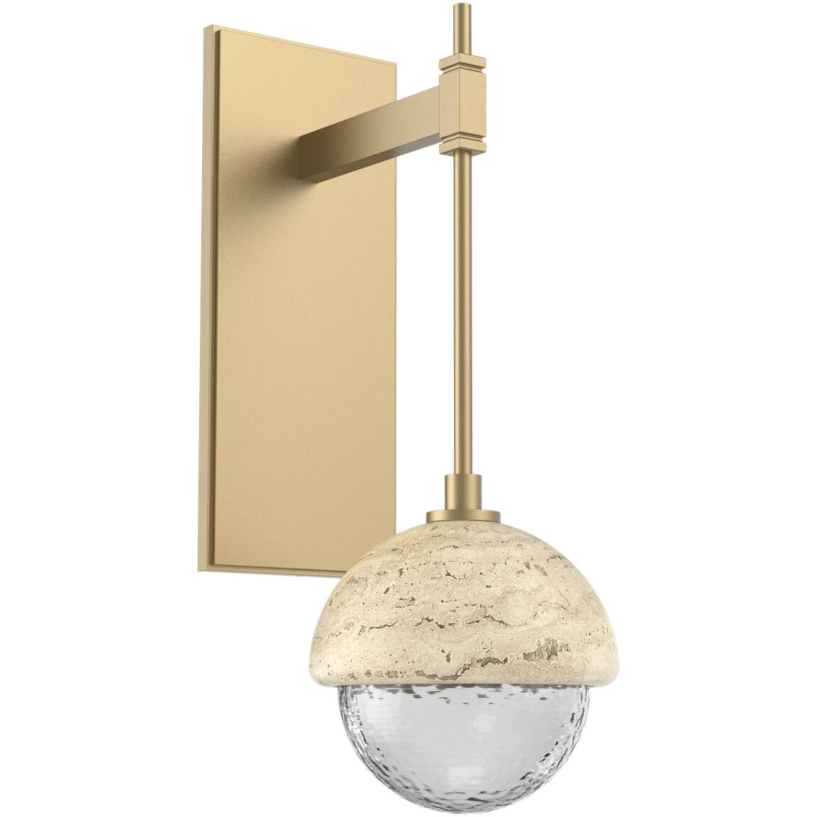 Cabochon LED 9.2 inch Gilded Brass with Travertine Stone Sconce Wall Light in 3000K LED, Clear, Tempo