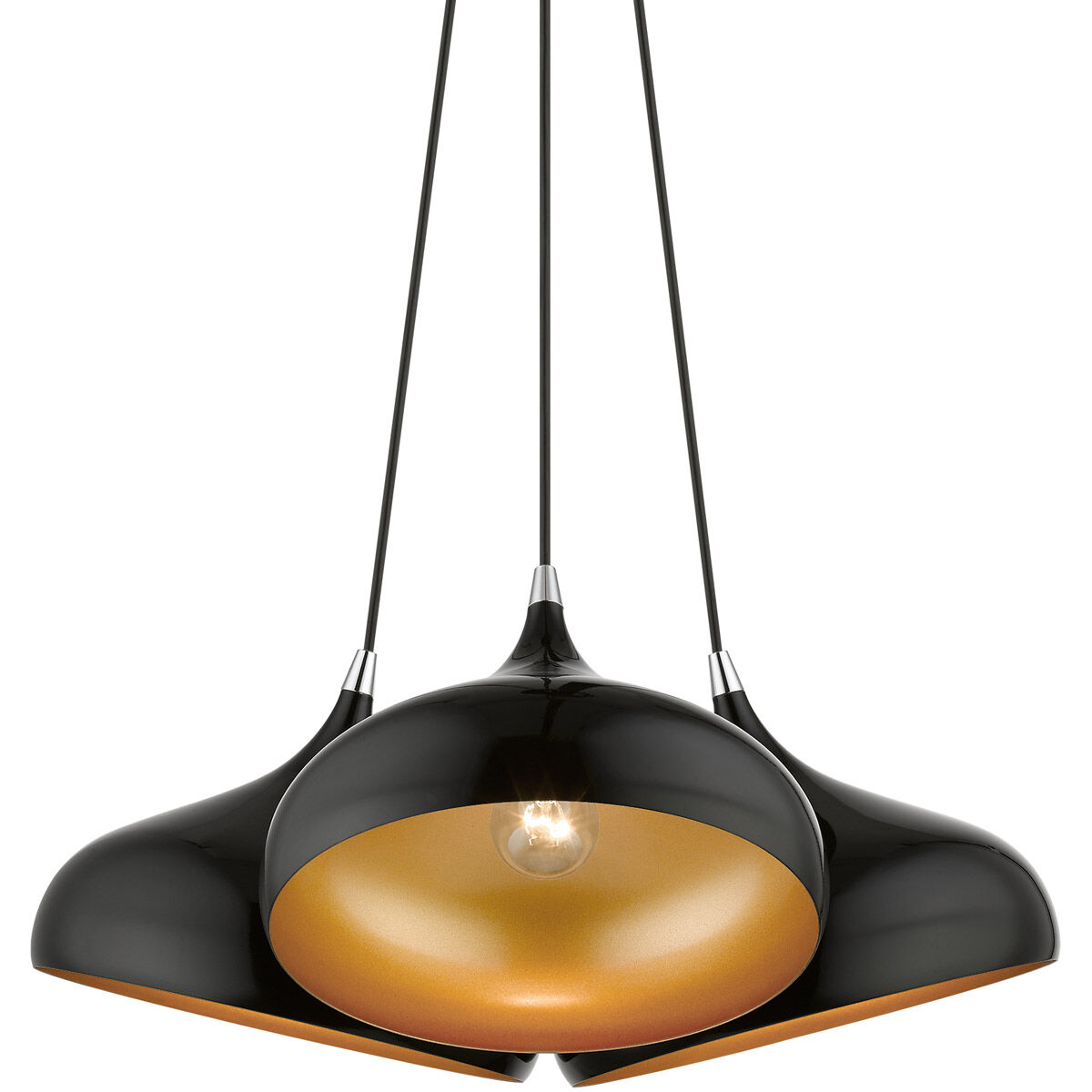 Amador 3 Light 25 inch Shiny Black with Polished Chrome Accents Cluster Pendant Ceiling Light