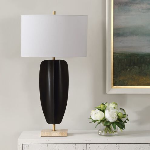 Kure 30.25 inch 150.00 watt Matte Black and Travertine with Brass Table Lamp Portable Light