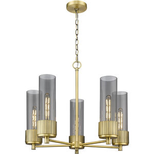 Bolivar 5 Light 25 inch Brushed Brass Chandelier Ceiling Light in Plated Smoke Glass