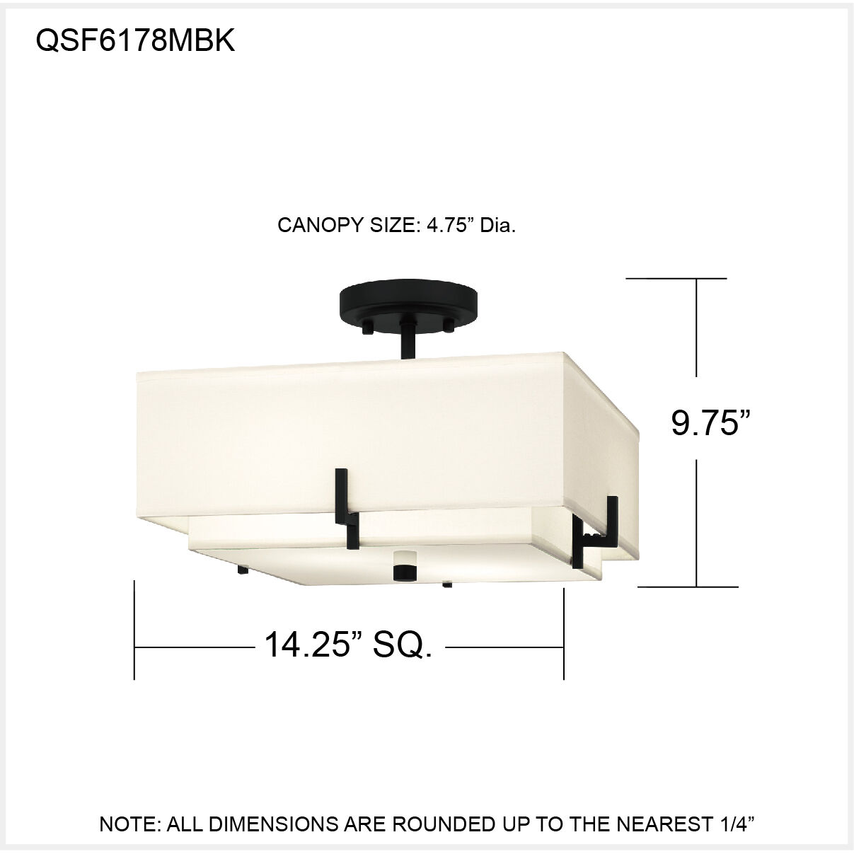 Renzo 2 Light 14.25 inch Matte Black Semi-Flush Mount Ceiling Light