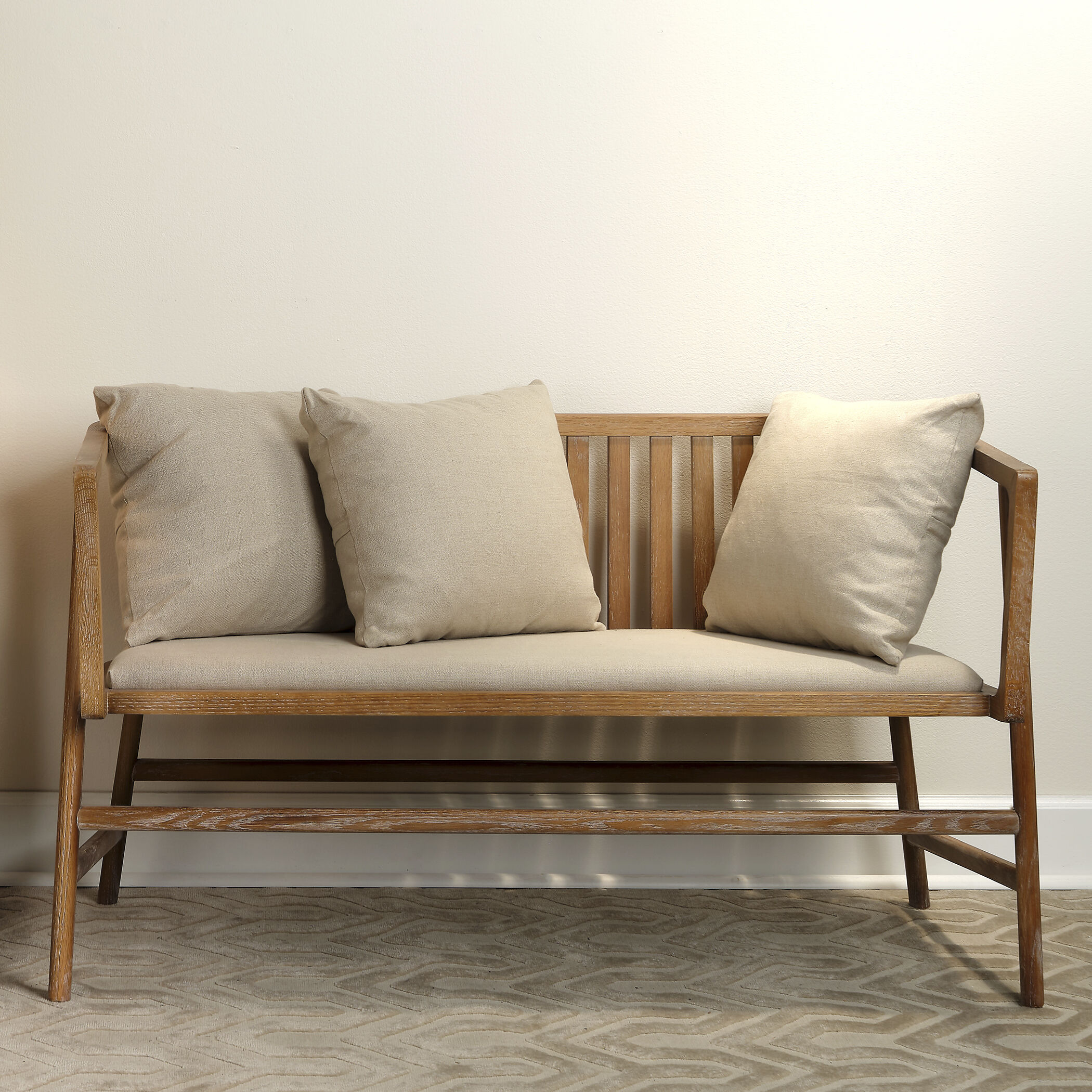 Grayson Off White Linen & Grey Washed Wood Settee