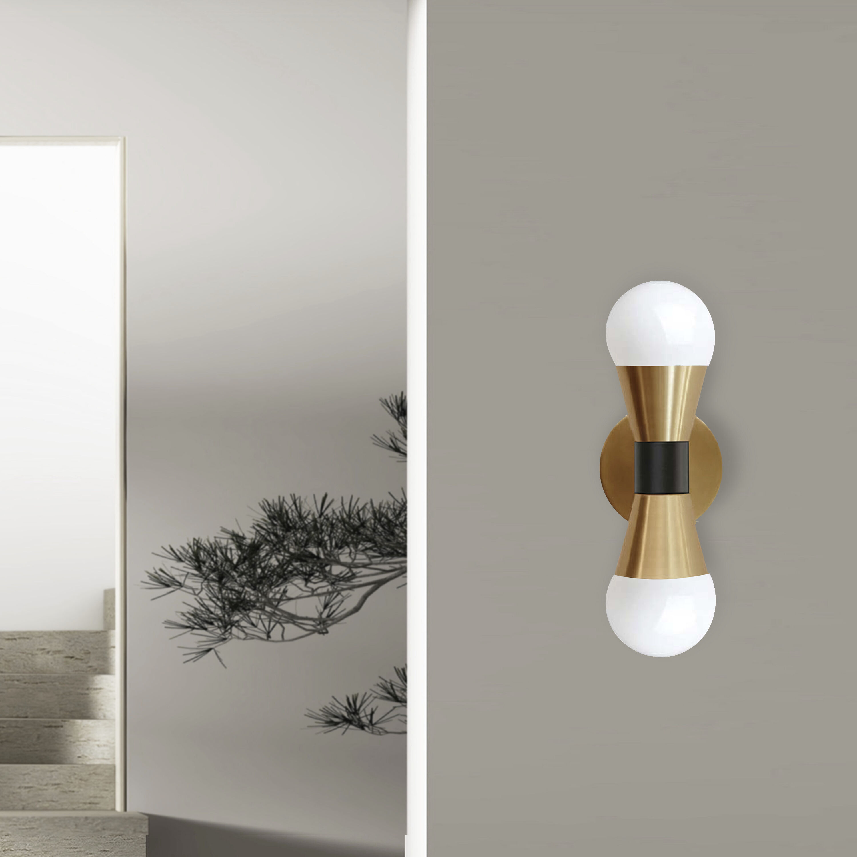 Fortuna 2 Light 5 inch Aged Brass with Matte Black Decorative Wall Sconce Wall Light in Aged Brass and Matte Black