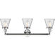 Franklin Restoration Small Cone 3 Light 30 inch Polished Chrome Bath Vanity Light Wall Light in Seedy Glass, Franklin Restoration