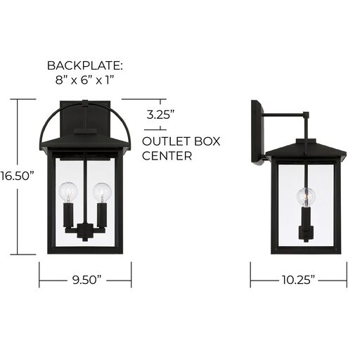 Bryson 2 Light 16.5 inch Black Outdoor Wall Lantern