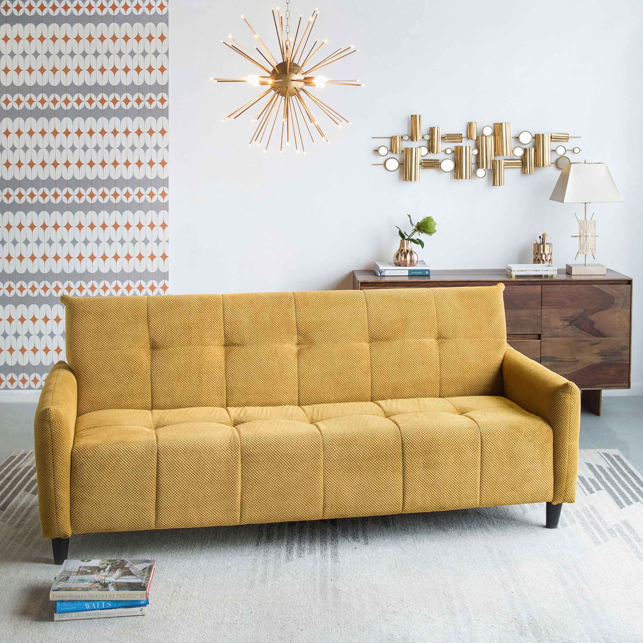 Large Biscuit Tufted Mustard Sofa