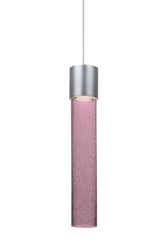 Wanda LED Satin Nickel Pendant Ceiling Light in Plum Bubble Glass