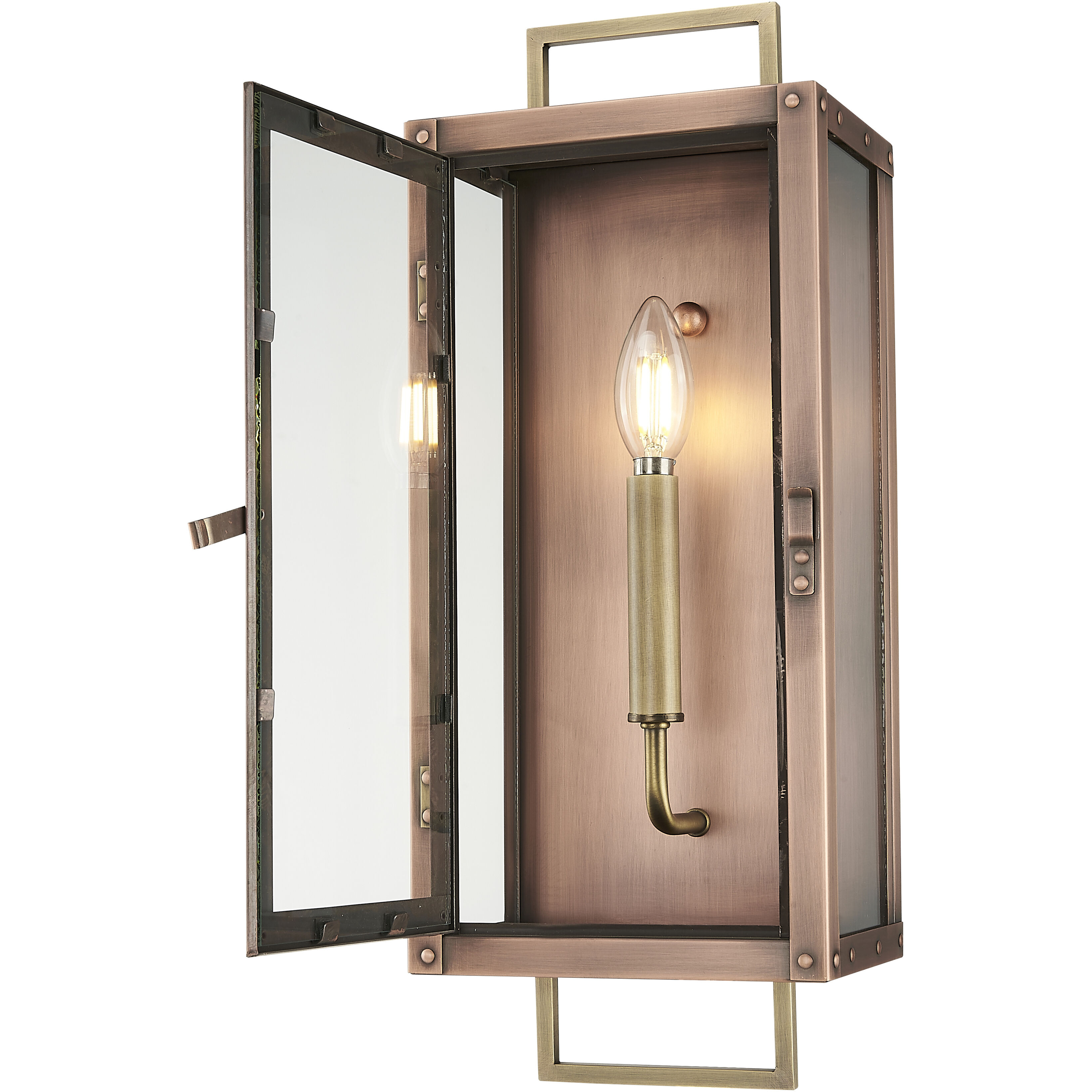 Spencer 1 Light 18 inch Antique Copper with Brass Accents Exterior Wall Mount