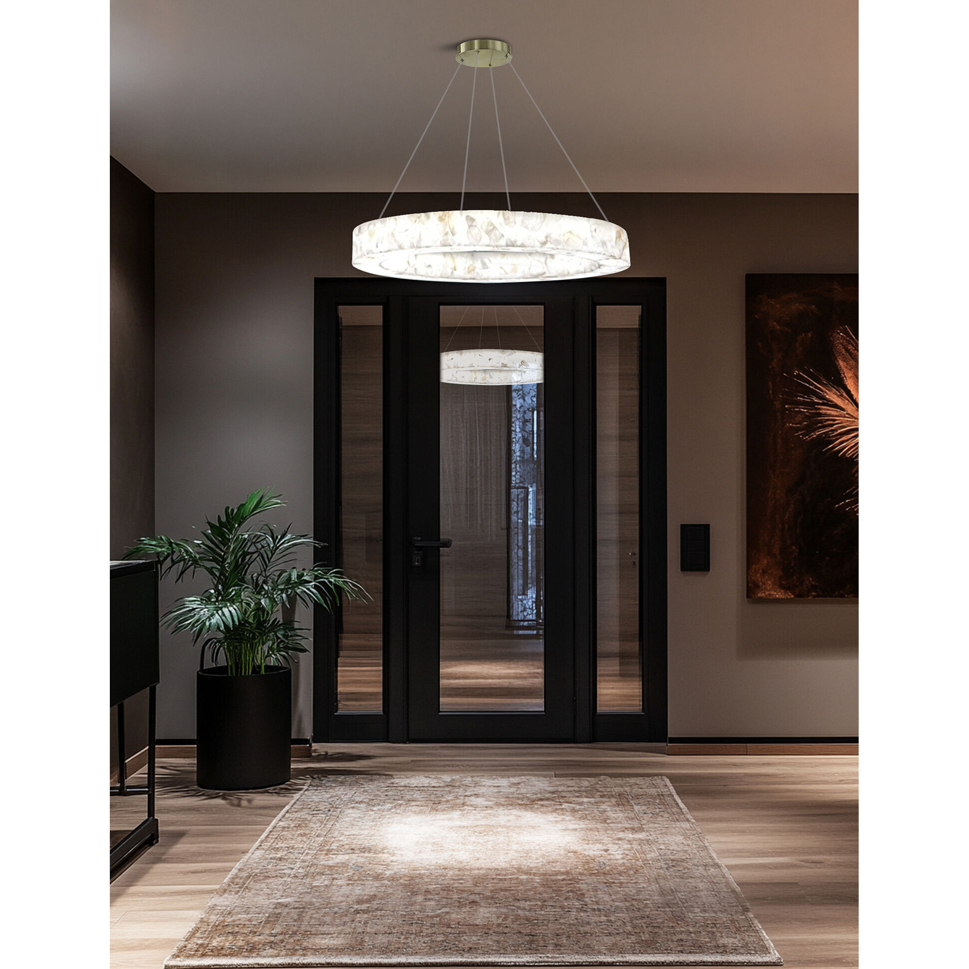 LumenAria LED 32 inch Brushed Brass Pendant Ceiling Light in Alabaster Rocks