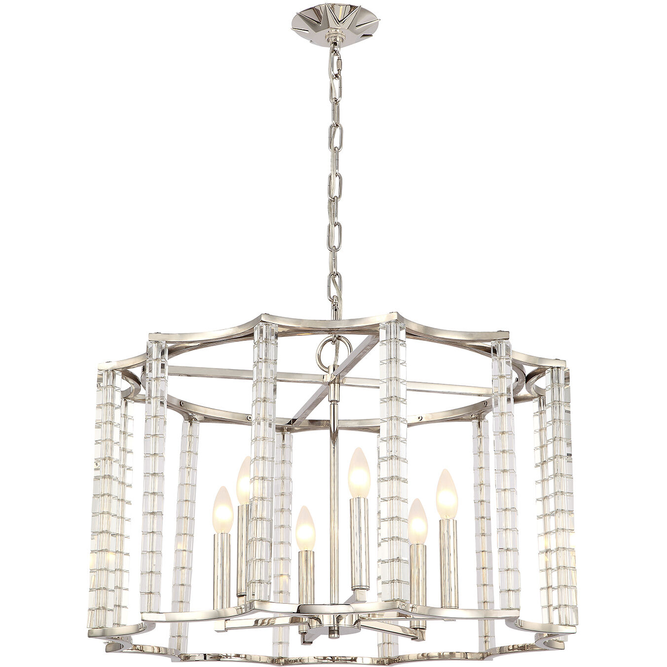 Carson 6 Light 28 inch Polished Nickel Lantern Chandelier Ceiling Light