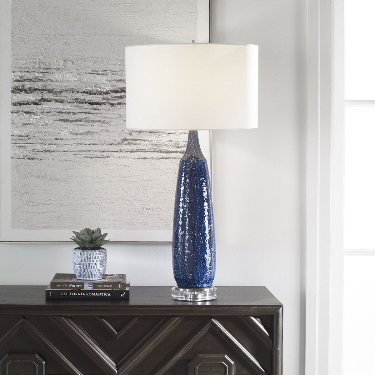 Newport 36 inch 150.00 watt Cobalt Blue Glaze and Brushed Nickel Table Lamp Portable Light