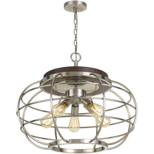 Liberty 5 Light 25 inch Brushed Steel with Wood Chandelier Ceiling Light