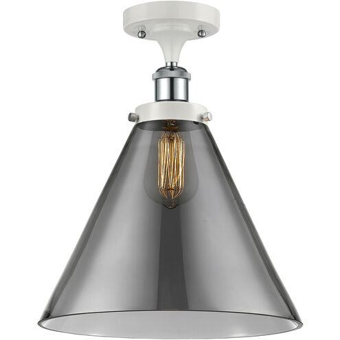 Ballston X-Large Cone 1 Light 8 inch White and Polished Chrome Semi-Flush Mount Ceiling Light in Plated Smoke Glass