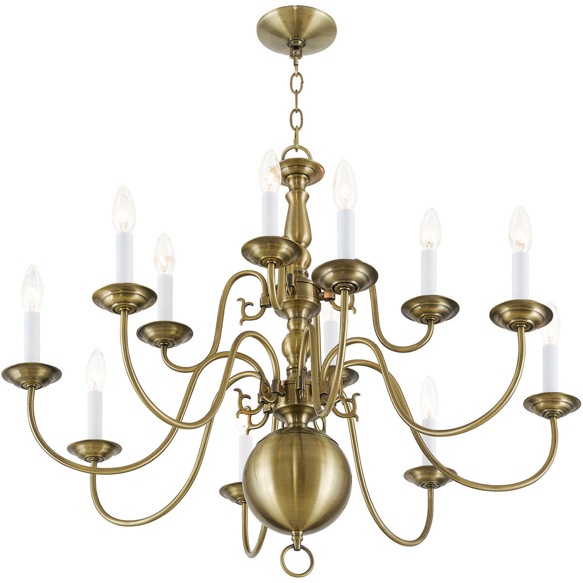 Williamsburgh 12 Light 32 inch Antique Brass Chandelier Ceiling Light