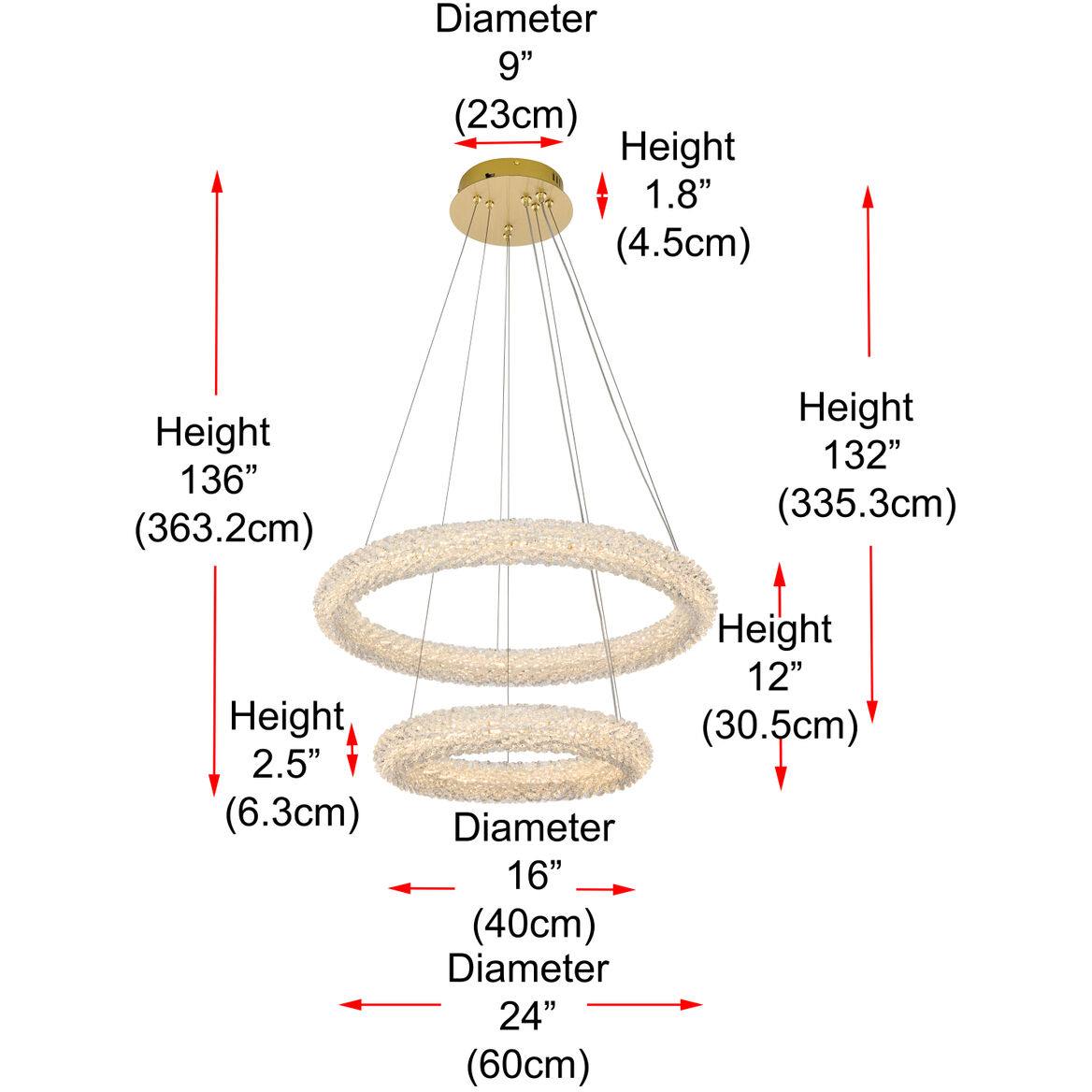 Bowen 2 Light 24 inch Satin Gold Chandelier Ceiling Light