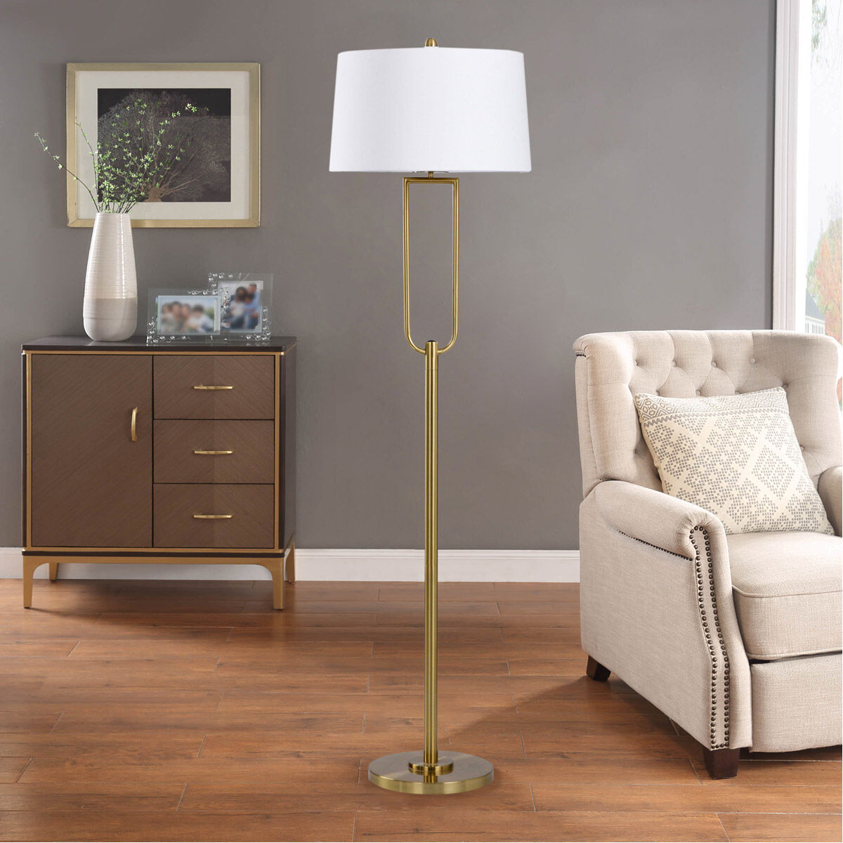 Dann Foley 64 inch 60 watt Polished Brass Floor Lamp Portable Light