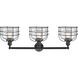 Franklin Restoration Large Bell Cage 3 Light 34 inch Matte Black Bath Vanity Light Wall Light in Clear Glass, Franklin Restoration