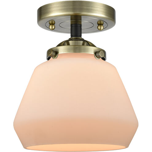 Nouveau Fulton 1 Light 7 inch Black Antique Brass Semi-Flush Mount Ceiling Light in Matte White Glass, Nouveau