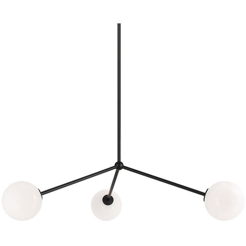 Novo 3 Light 31.13 inch Black Pendant Ceiling Light in Black and Opal Glass