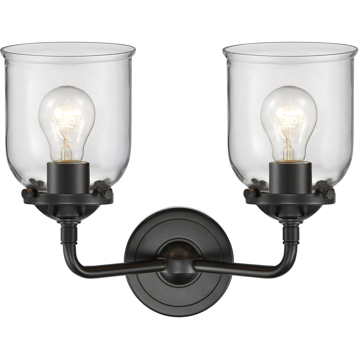 Nouveau Small Bell 2 Light 13 inch Oil Rubbed Bronze Bath Vanity Light Wall Light in Clear Glass, Nouveau