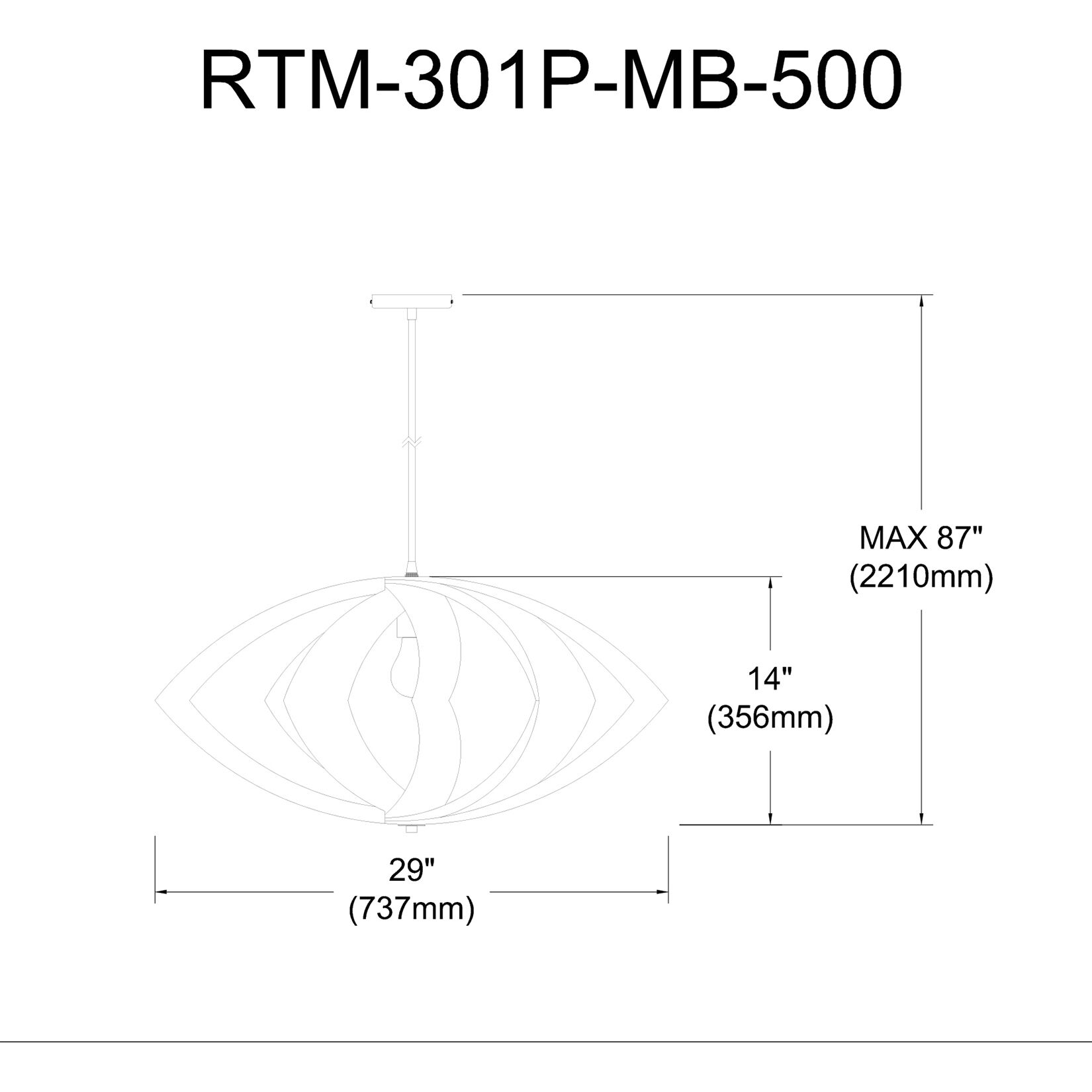 Rotem 1 Light 30 inch Matte Black Pendant Ceiling Light