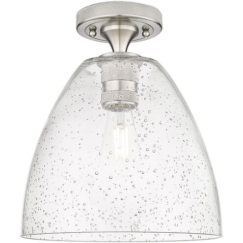 Crown Point 1 Light 9 inch Satin Nickel Flush Mount Ceiling Light in Seedy Glass