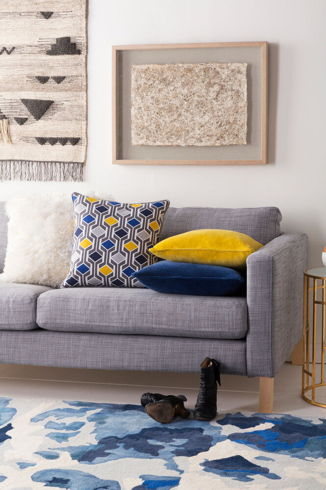 Inga 18 X 18 inch Light Gray/Medium Gray/Navy/Bright Yellow Pillow Kit, Square