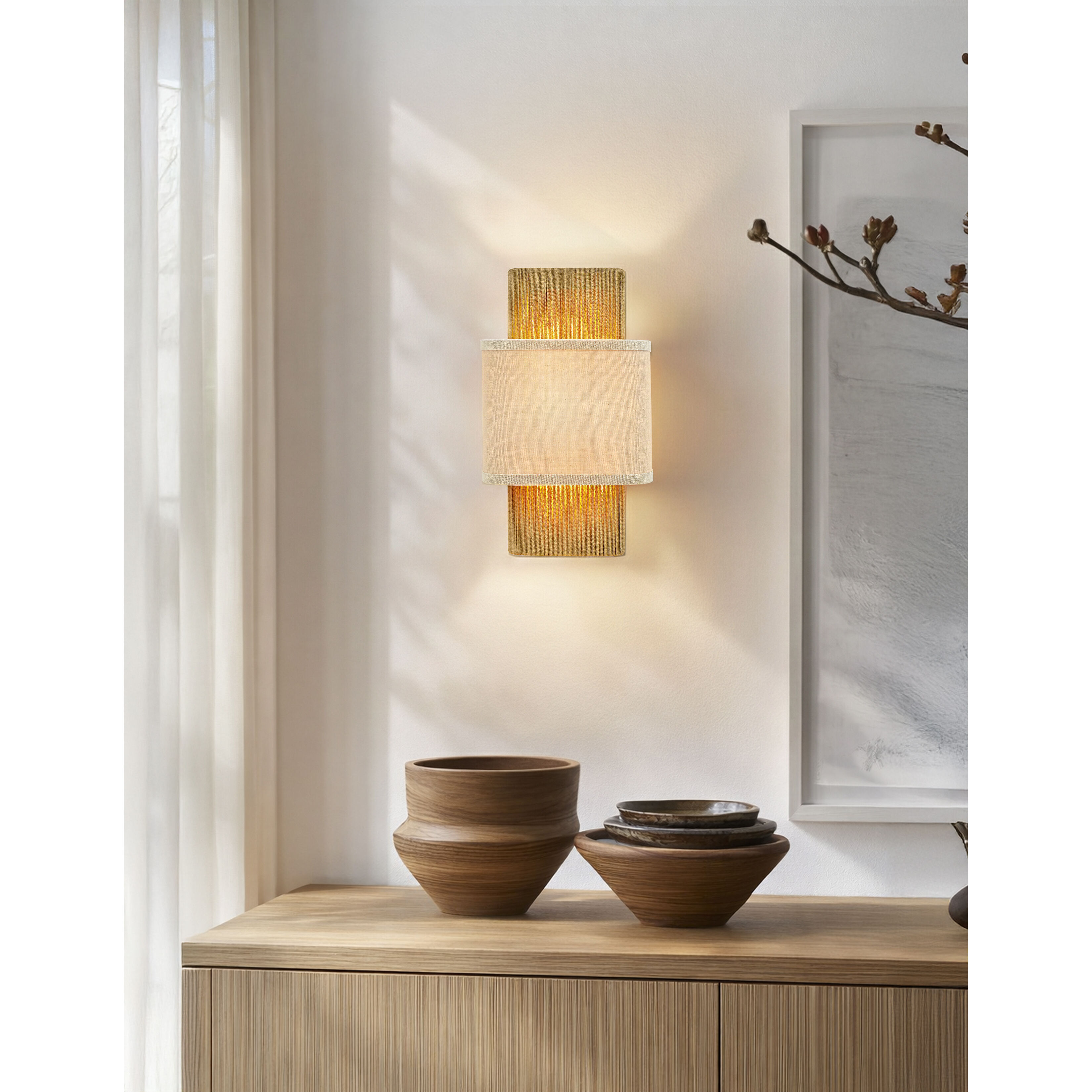 Textile Collection - Narberth Family 2 Light 8 inch Brushed Brass ADA Wall Sconce Wall Light, EVOLV