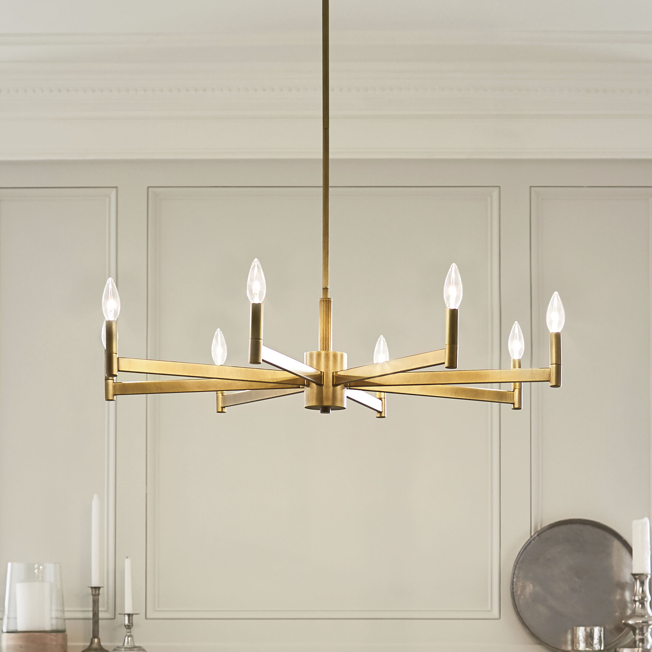Erzo 8 Light 36 inch Natural Brass Chandelier 1 Tier Large Ceiling Light, 1 Tier Large