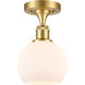 Ballston Athens 1 Light 6 inch Satin Gold Semi-Flush Mount Ceiling Light in Matte White Glass