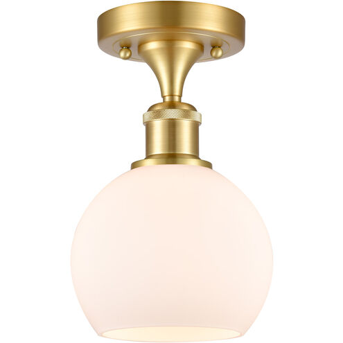 Ballston Athens LED 6 inch Satin Gold Semi-Flush Mount Ceiling Light in Matte White Glass