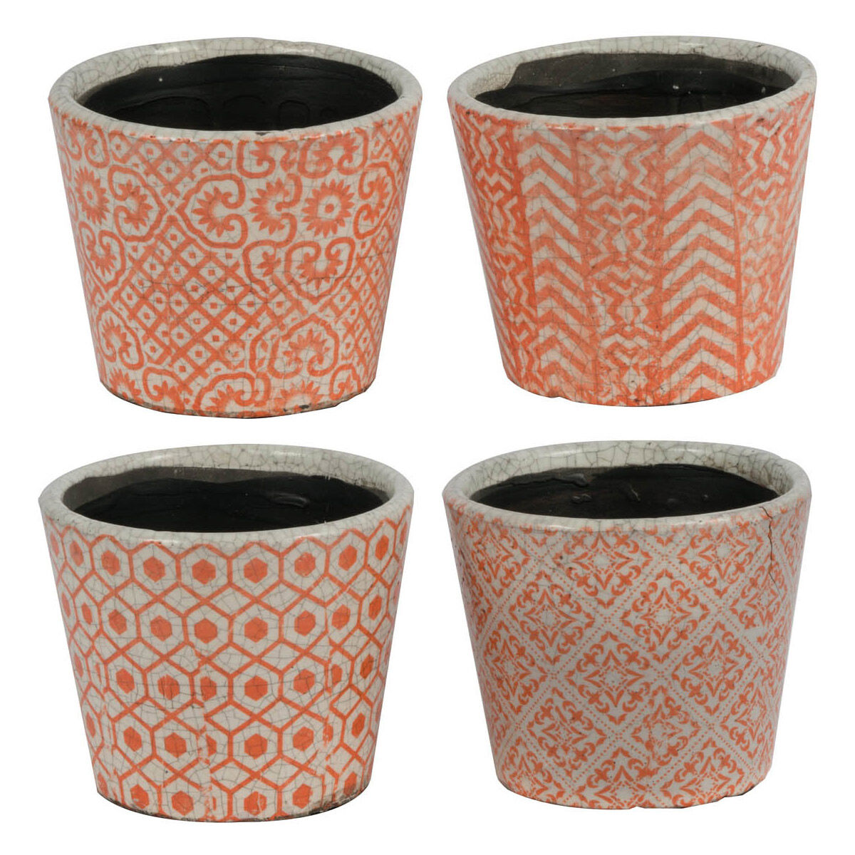 Small Orange and White Outdoor Planter, Set of 4