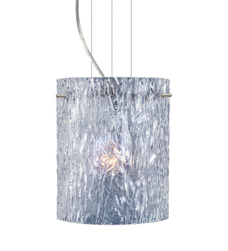 Tamburo 1 Light Satin Nickel Pendant Ceiling Light in Clear Stone Glass, Incandescent