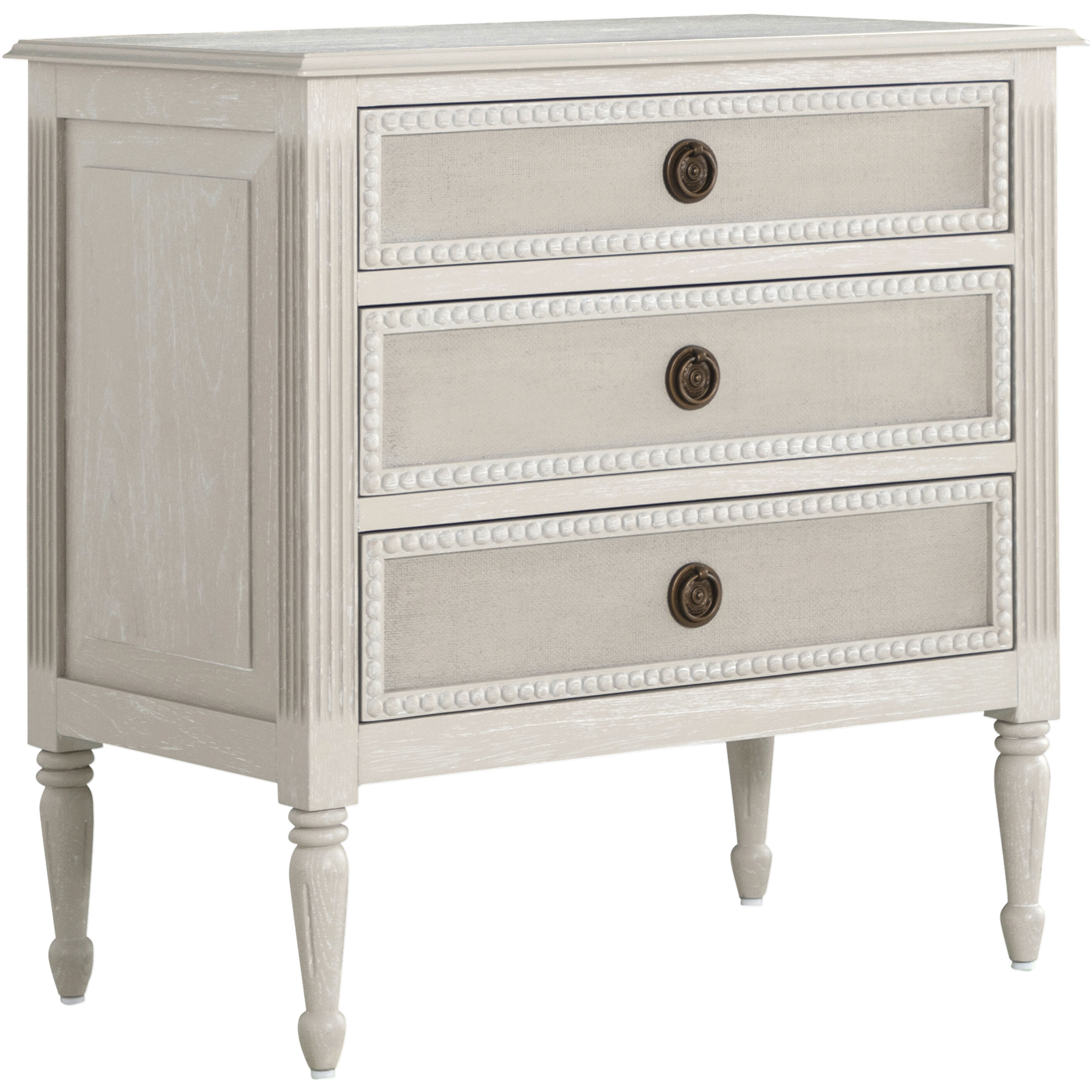 Caroline 30.5 X 30 inch Cerused White and Painted Burlap with Antique Bronze Nightstand