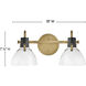 Argo 2 Light 18 inch Heritage Brass with Black Vanity Light Wall Light
