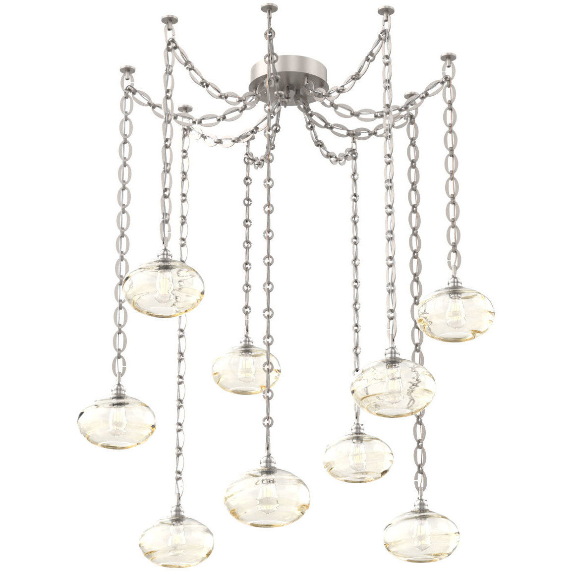 Coppa 9 Light 17 inch Beige Silver Swag Multi-Pendant Ceiling Light in Optic Rib Amber, Oval Chain