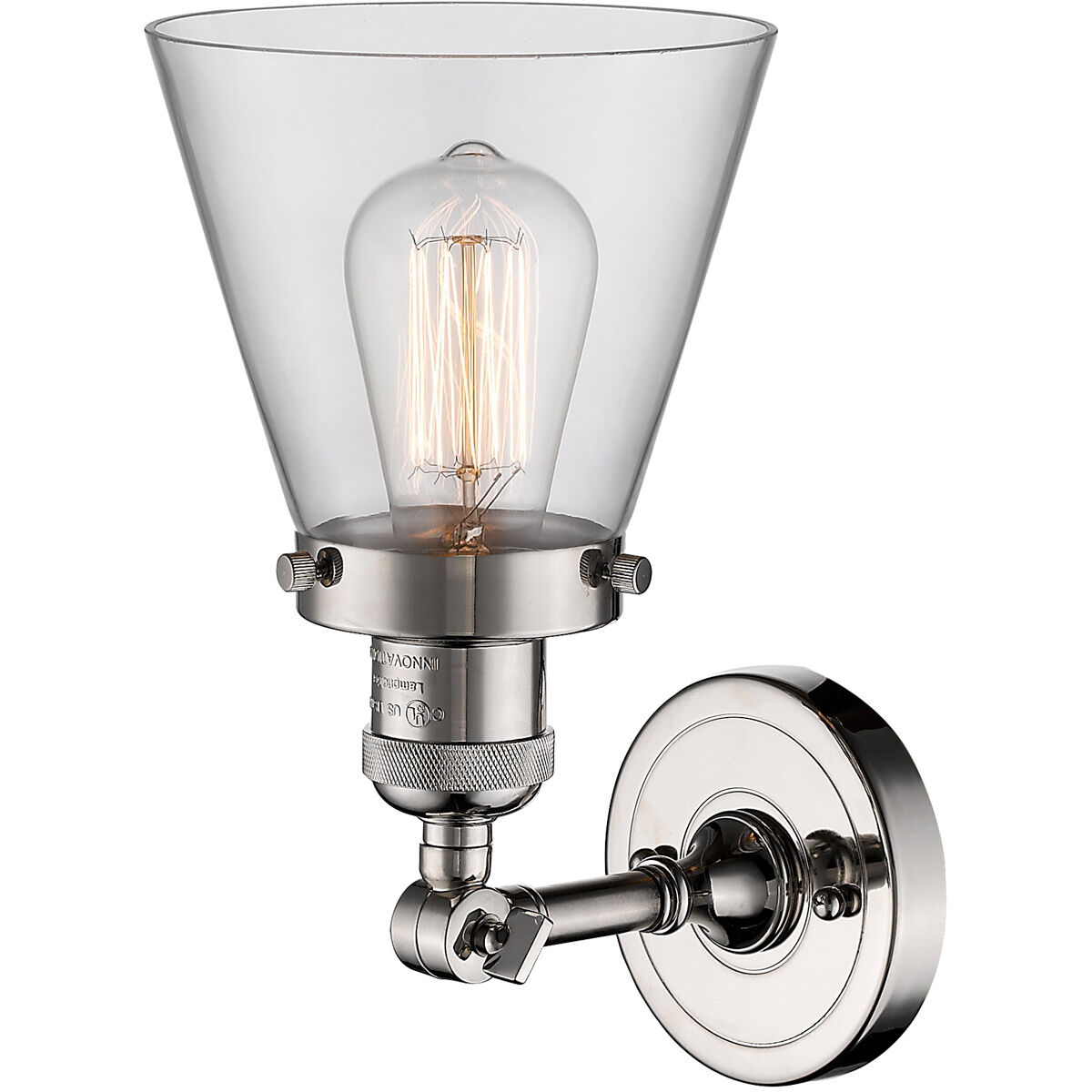 Franklin Restoration Small Cone 1 Light 6 inch Polished Nickel Sconce Wall Light in Clear Glass, Franklin Restoration