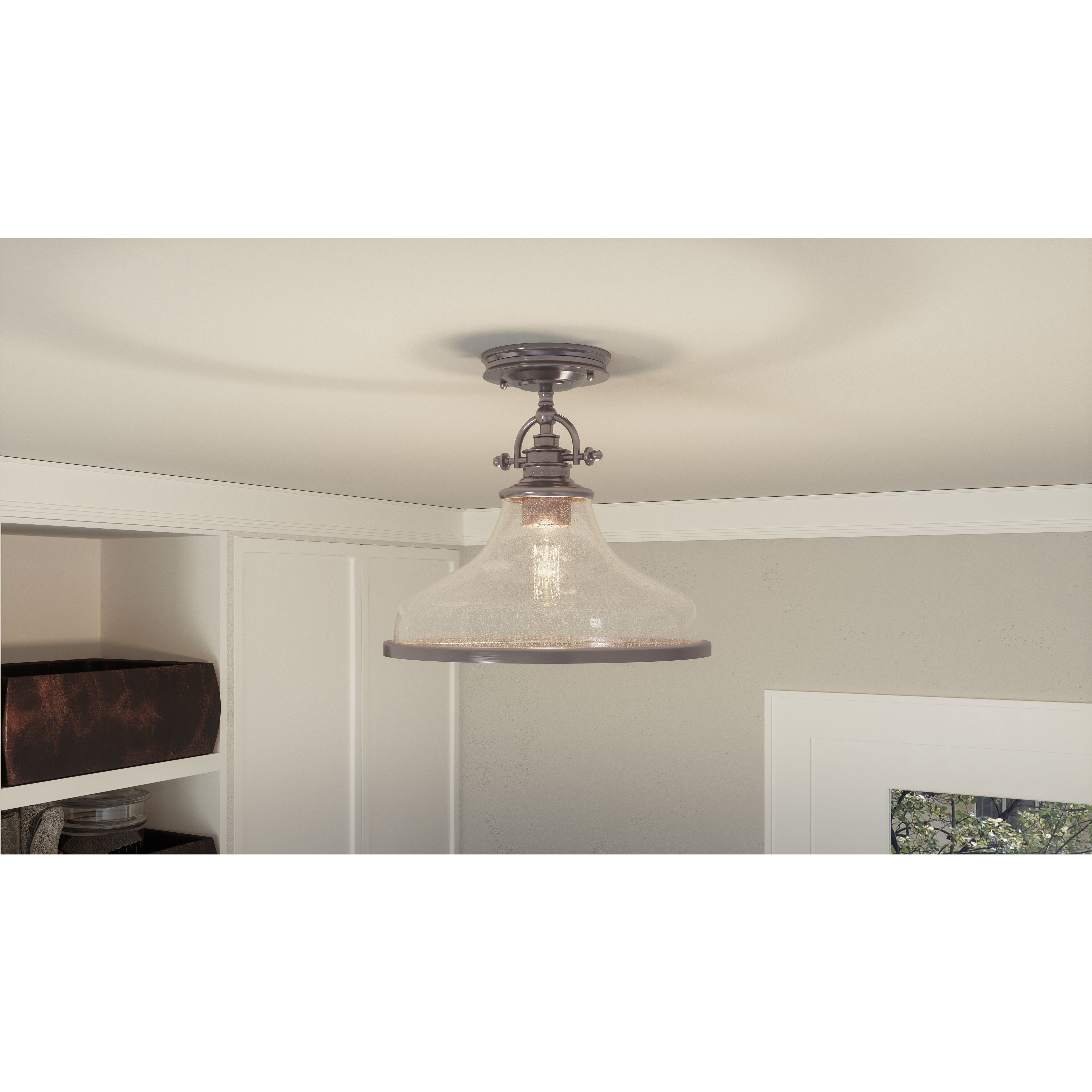 Grant 1 Light 14 inch Brushed Nickel Semi-Flush Mount Ceiling Light