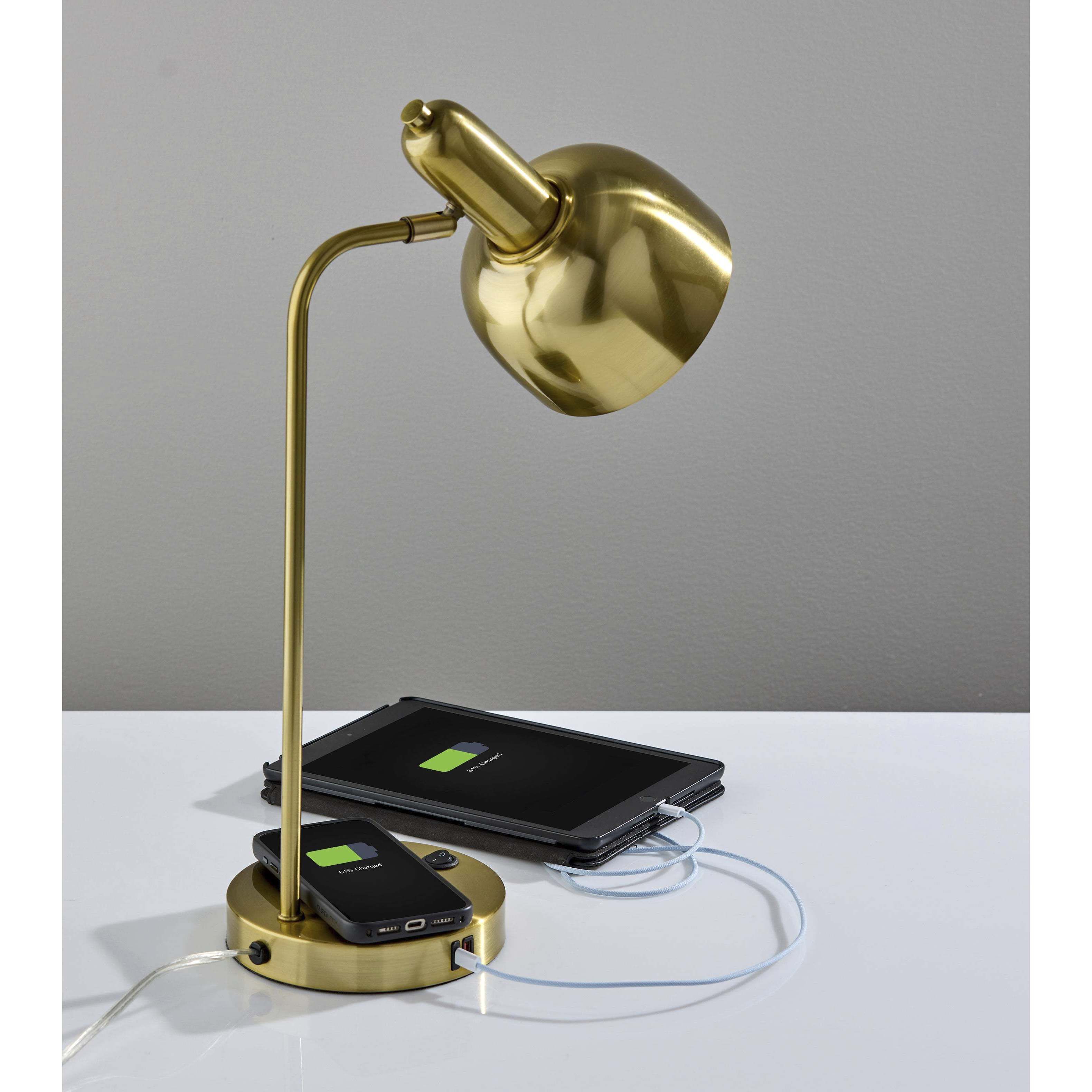 Rico 19 inch 60.00 watt Antique Brass Supercharger Desk Lamp Portable Light