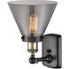 Ballston Large Cone 1 Light 8 inch Black Antique Brass Sconce Wall Light in Plated Smoke Glass