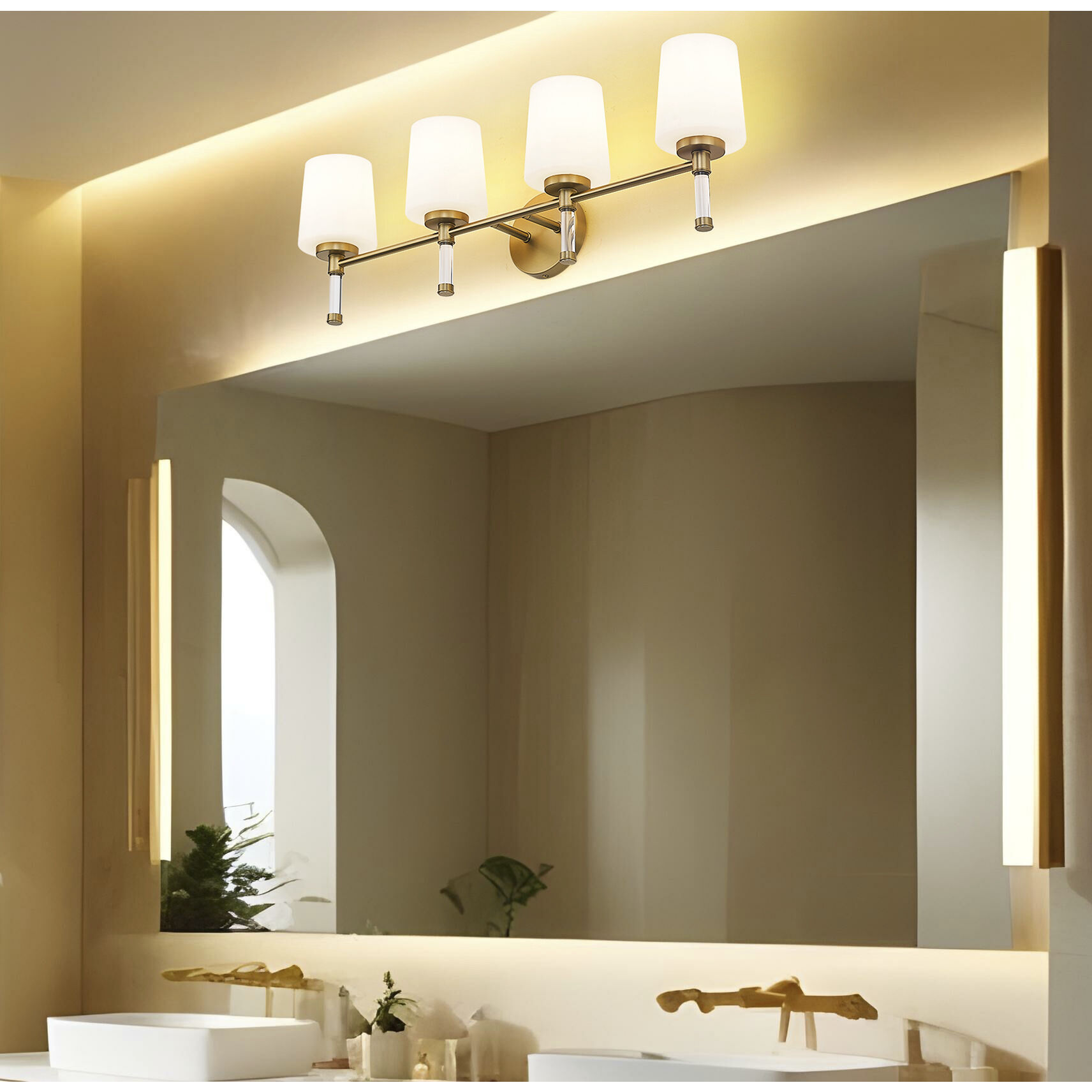 Henri 4 Light 32 inch Modern Gold Bathroom Vanity Wall Light