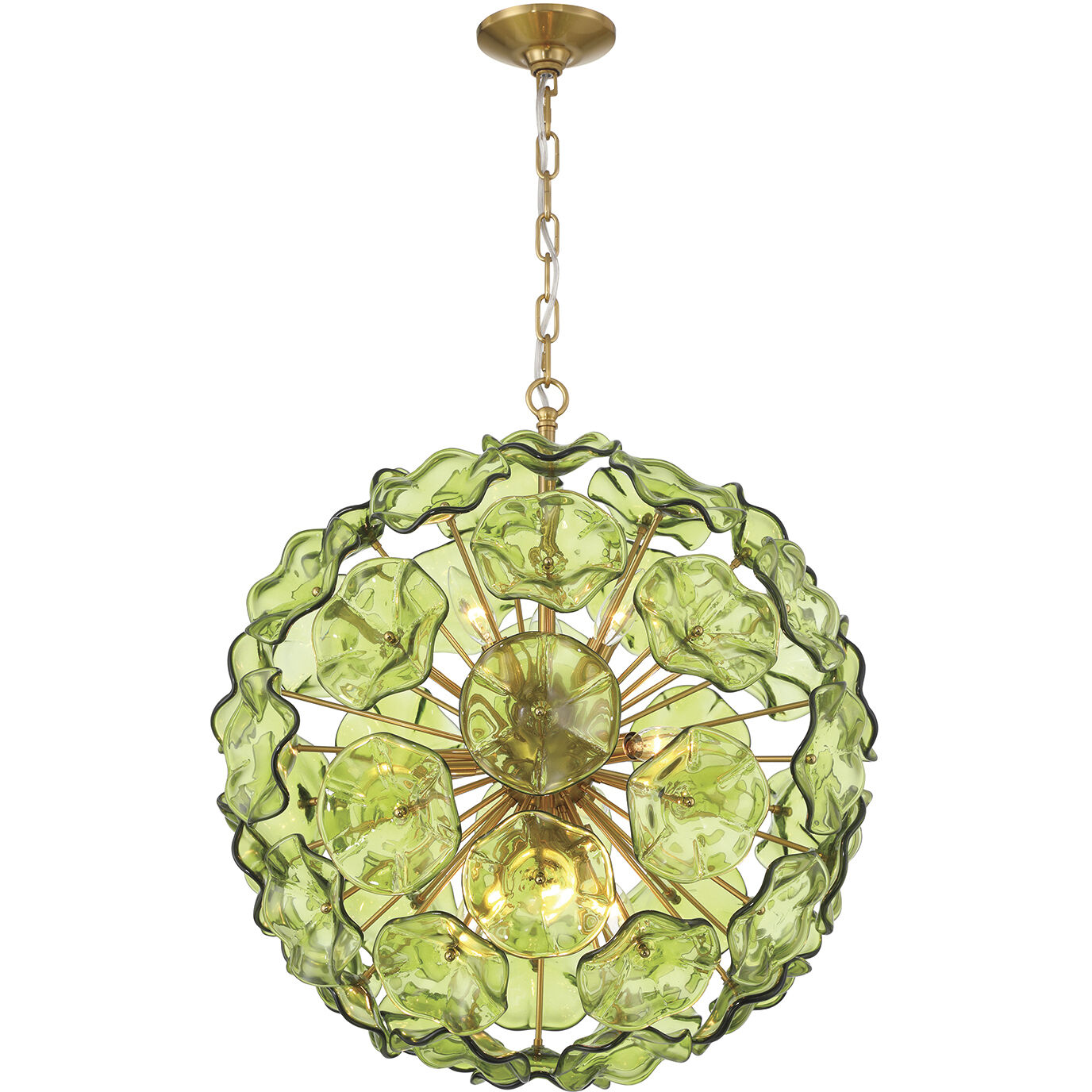 Esme 9 Light 22.5 inch Aged Brass Chandelier Ceiling Light in Floral Glass Petals Green