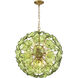 Esme 9 Light 22.5 inch Aged Brass Chandelier Ceiling Light in Floral Glass Petals Green
