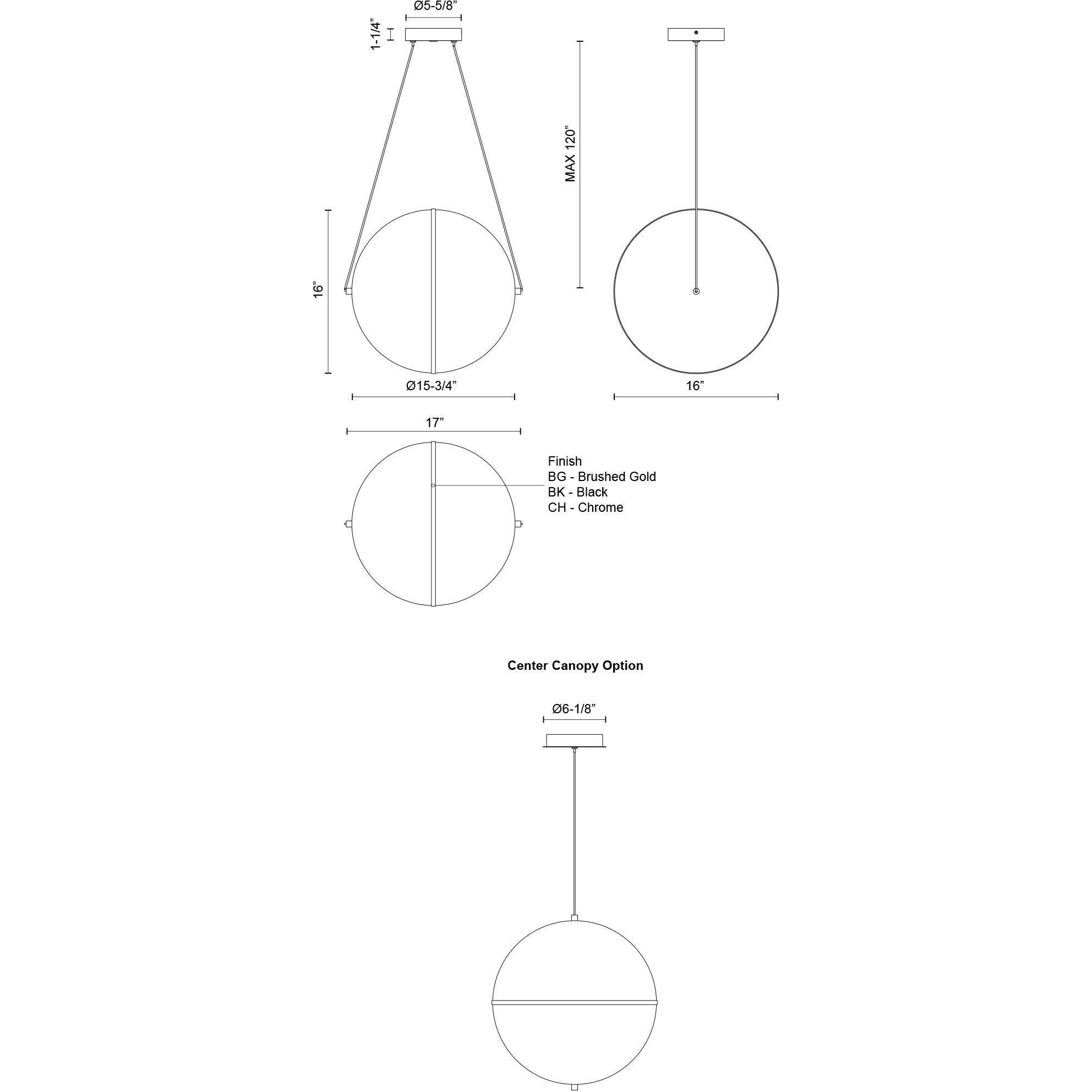 Aries LED 16 inch Brushed Gold Pendant Ceiling Light