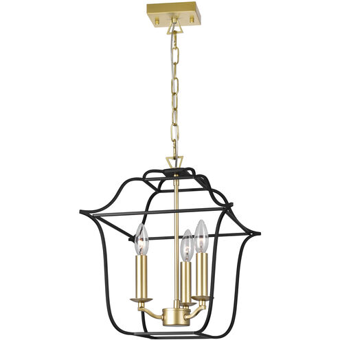 Tudor 3 Light 12 inch Satin Gold and Black Down Pendant Ceiling Light