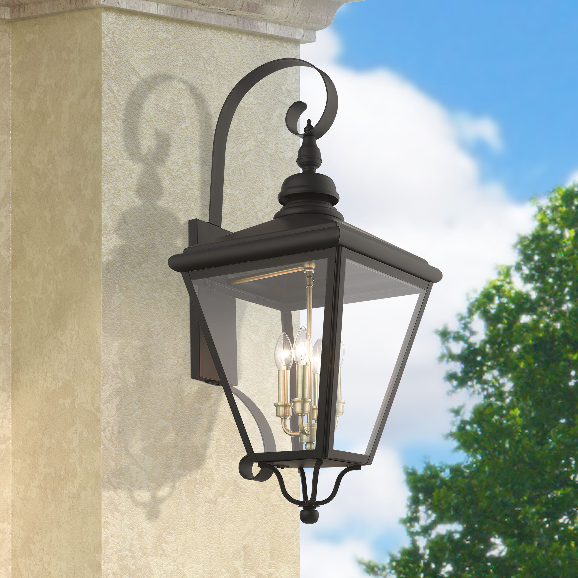 Adams 4 Light 14.25 inch Bronze with Antique Brass Finish Cluster Outdoor Extra Large Wall Lantern Wall Light