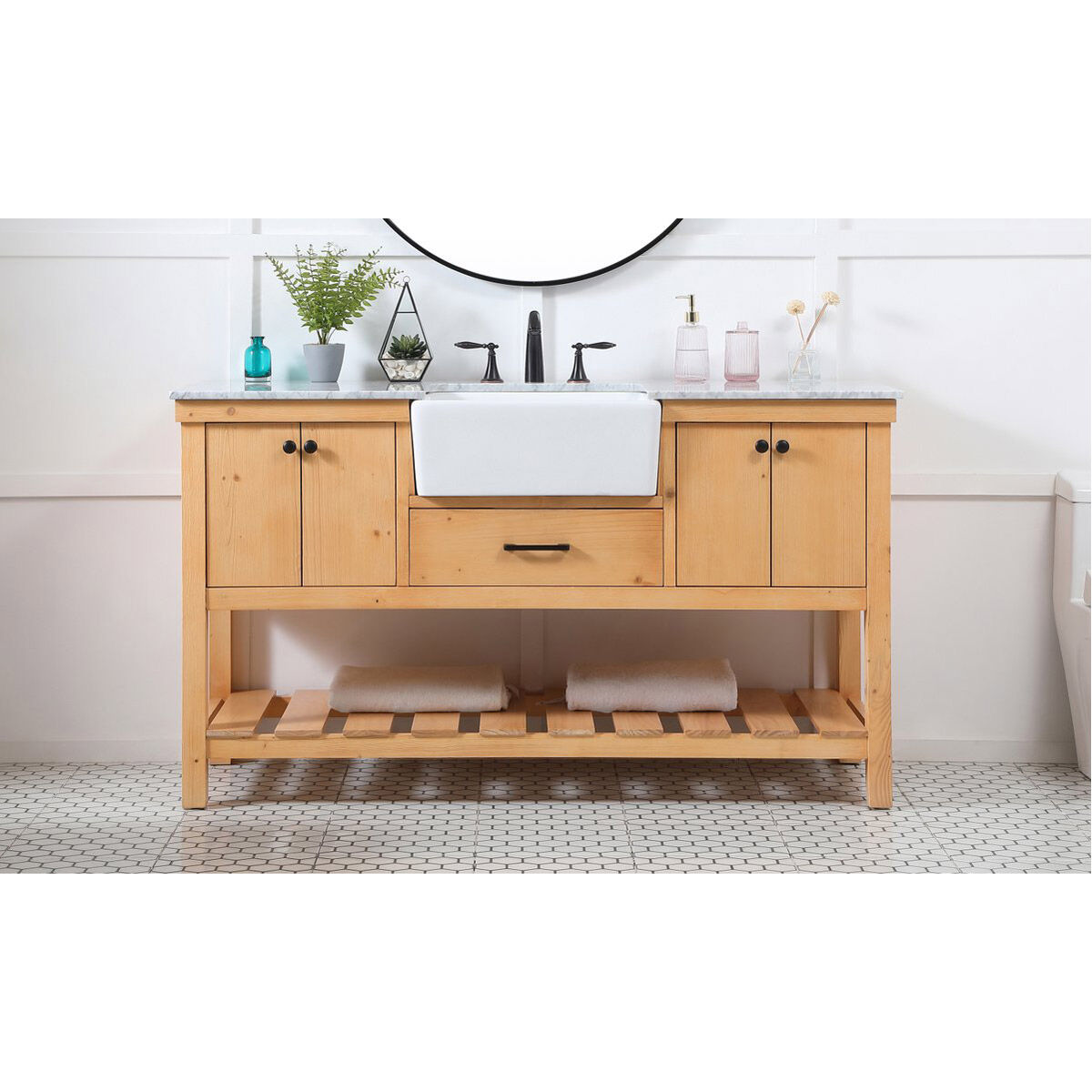 Clement 60 X 22 X 34 inch Natural Wood Bathroom Vanity Cabinet