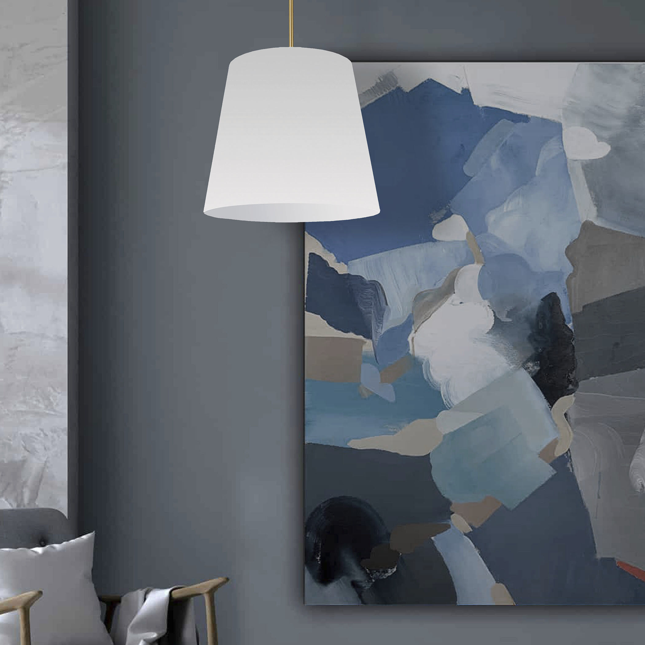 Oversized Drum 1 Light 20 inch Aged Brass Pendant Ceiling Light in White, Medium