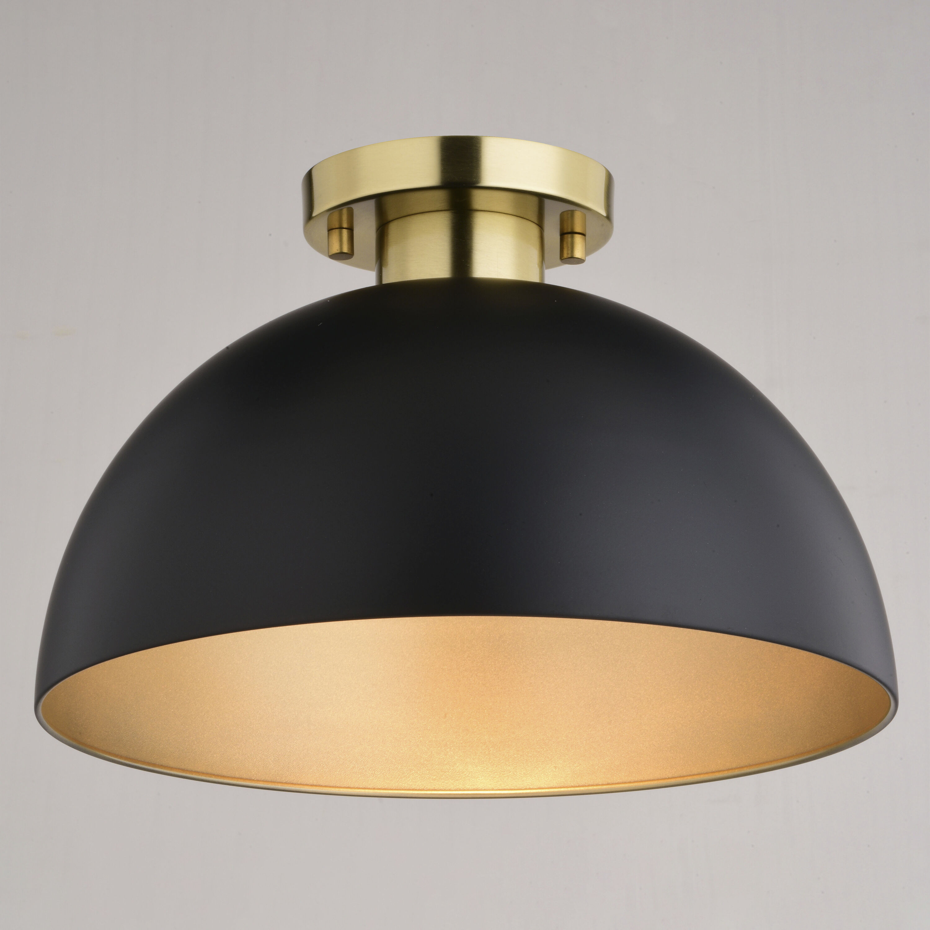 Devon LED 12.75 inch Matte Black and Satin Brass Semi-Flush Mount Ceiling Light
